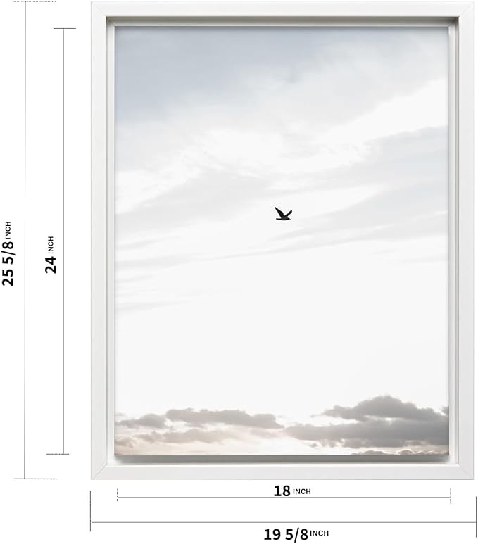 Monem Art Minimalist Bird in Sky Photography Print - Moody Nordic Landscape Art Poster - Wall Decor for Living Room, Bedroom or Office - 18x24 White Framed CANVAS Wall Art by Mareike Bohmer