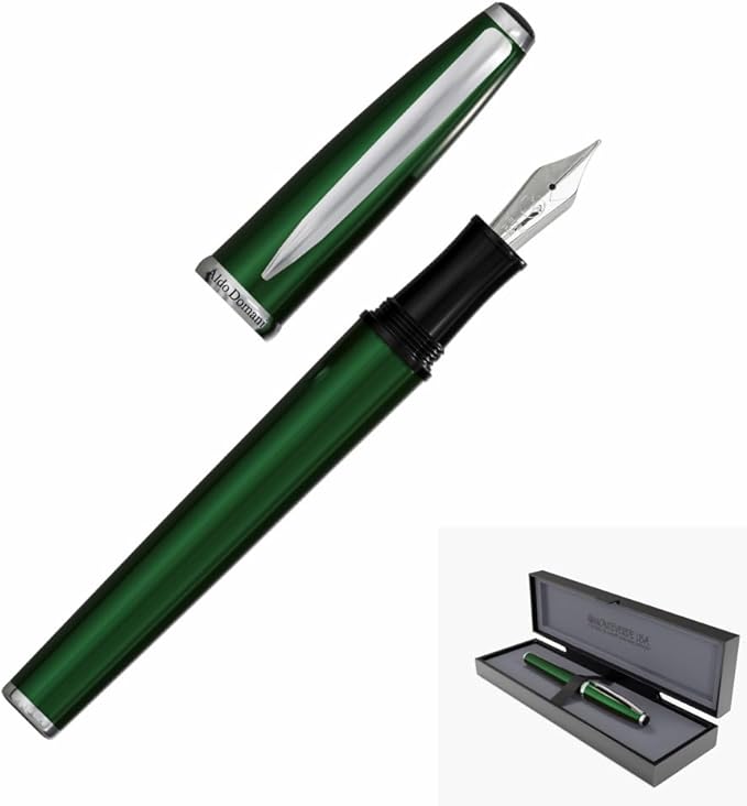 Monteverde USA Aldo Domani Green Fountain Pen - Stub Nib - Hand-Crafted Resin Pen with JoWo Nib - Perfect for Calligraphy and Creative Writing