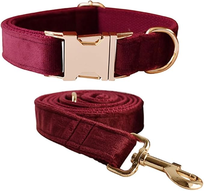 Velvet Dog Collar and Leash Set with Quick Release Metal Buckle | Bright & Stylish Leash and Collar Set, Soft Heavy Duty Pet Collars Adjustable for Samll Medium Large Dogs or Cats
