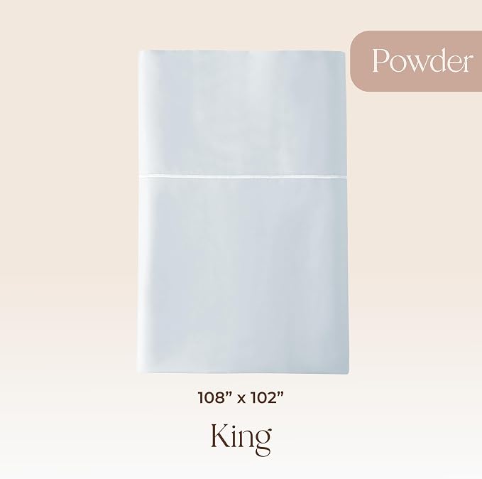 Certified Organic King Flat Sheet Only - 100% Organic Cotton Top Sheet with Luxurious Soft and Breathable 500 Thread Count Sateen Weave Finish - GOTS & Fairtrade Certified (Powder Blue, King)