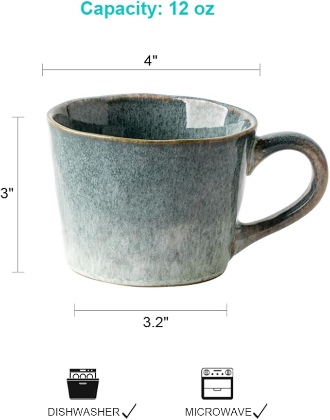 Ceramic Coffee Mug, 12 oz Tea Cup with Handle, Vintage Coffee Cup for Office and Home, Dishwasher and Microwave Safe, Sage Green