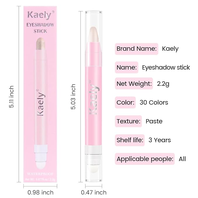 evpct 1Pcs Pearl Nude Pink Shimmer Cream Eye Shadow Brightener Stick for Eyes Waterproof Pigmented, Double Ended Cream Eyeshadow Stick Pencil Pen with Applicator, Eye Shadow Palette Highlighter Makeup