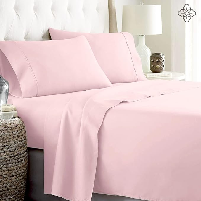 BIOWEAVES 100% Organic Cotton Sheets, 300 Thread Count 4-Piece GOTS Certified Bed Sheet Set Fits Mattress Upto 17" Deep Pocket, Soft & Silky Sateen Weave (Queen, Blush Pink)