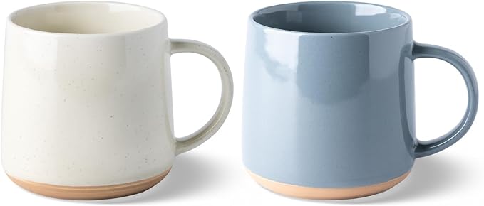 GBhome Ceramic Coffee Mugs Set of 2, 17oz Handmade Ceramic Coffee Mugs Set with Terracotta Underside for Latte/Tea/Beer/Hot Cocoa, Dishwasher & Microwave Safe