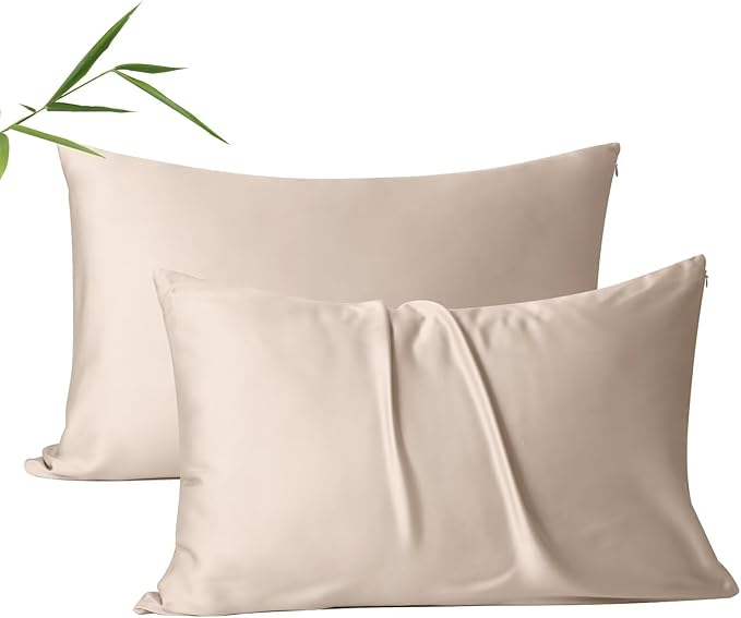 4 Pack Cooling Pillow Cases,Viscose Derived from Bamboo Pillow Protectors King Size Set of 4, 400 Thread Count Soft Silky Breathable Summer Pillow Cover with Zipper Hidden (4PCS, King,Beige)