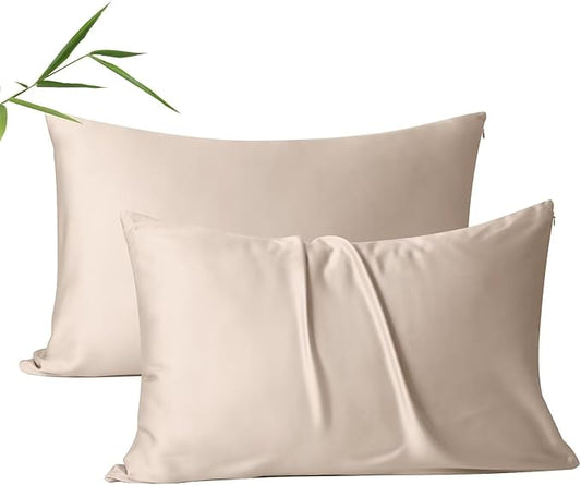 4 Pack Cooling Pillow Cases,Viscose Derived from Bamboo Pillow Protectors King Size Set of 4, 400 Thread Count Soft Silky Breathable Summer Pillow Cover with Zipper Hidden (4PCS, King,Beige)