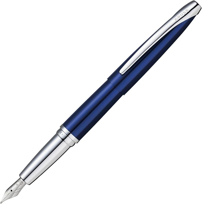 Cross ATX Translucent Blue Lacquer Stainless Steel Fine Nib Fountain Pen - Refillable Pen for Smooth Writing - Black Ink - Comfortable Grip - Long-Lasting - Professional Office Supplies