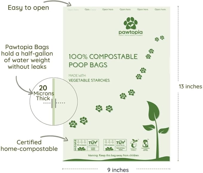 Pawtria Certified Home Compostable Dog Poop Bags (240), Poop Bags for Dogs, Cat Litter, Vegetable Starches, Dog Waste Bags, Leakproof, Easy to Open, Give Back
