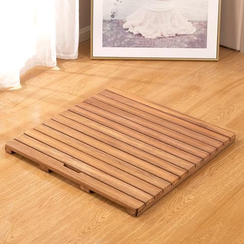 Teak Shower Mat Foldable Luxury Wooden Non-Slip Wood Bath Mat for Bathroom Bathtub Indoor Outdoor,Customizable Non Slip Wooden Bath Mat Bamboo Shower Mat Solid Wood Absorbent Shower Mat with