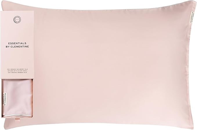 Clementine Sleepwear Essentials Organic King Size Pillowcase Ballet Pink | Two-Tone Bamboo and Silver Ion Silk for Acne-Prone Skin, Anti-Aging, and Hydrated Hair and Skin