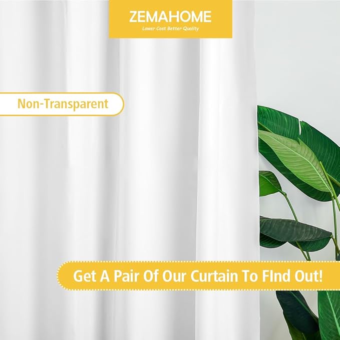 ZEMAHOME White Plastic Shower Curtain Liner, 72x72 Inch Thin Lightweight Plastic Bathroom Shower Showroom Inner Curtain with Rustproof Metal Grommet Holes and Weighted Magnets