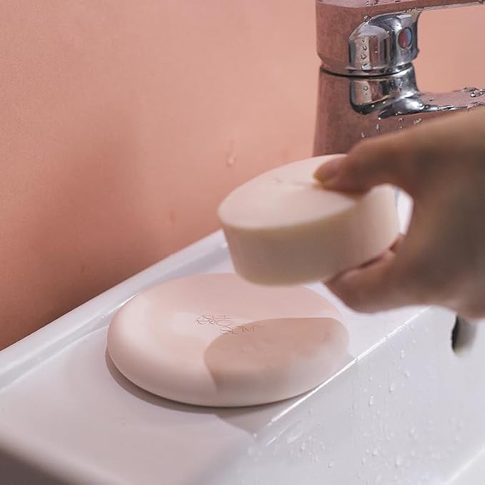 Diatomite Soap Dish Holder, Quick Dry Stone Soap Dish, Fast Drying Stone Soap Tray, Diatomaceous Earth Soap Dish for Hand Soap, Sponge Holder (Pink, Round)