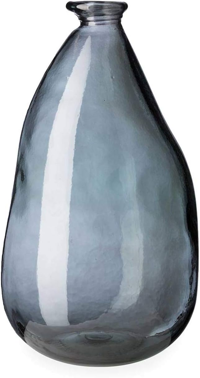 VivaTerra Recycled Oblong Glass Balloon Vase – Handblown Glass Vases for Centerpieces – Unique Organic Shape in a Delicate Grey Color – Sustainable and Unique Home Decor (14" H x 8.25" Dia.)