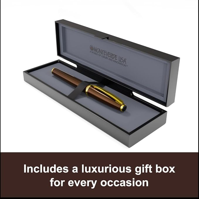 Monteverde USA Aldo Domani Fountain Pen Brown - Medium Nib - Luxury Writing Pen - JoWo Stainless Steel Nib - Smooth Ink Flow - Refillable - Gift Box Included