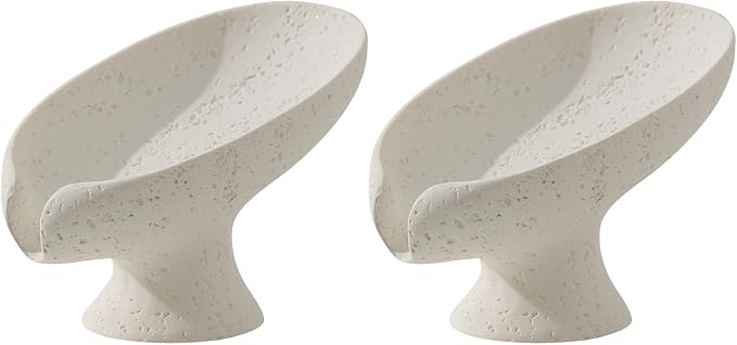 Soap Dish, 2 PCS Self Draining Bar Soap Holders, Leaf Shape, Cream | Resin, Travertine Stone Look, Modern, Keeps Bar Soap Dry, Decorative Soap Saver for Bathroom Countertop Kitchen Sink Bathtub