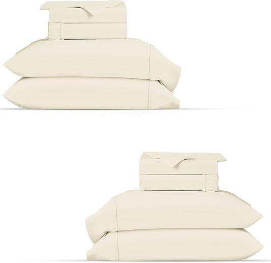 TEXAS LINEN CO. 2-Pack 100% Organic Cotton Full Size Sheet Sets - 2 Sets of Full Size Percale Weave Organic Cotton Sheets, Soft, Breathable & Cooling Deep Pocket Hotel Bed Sheet Set (8 PC, Ivory)
