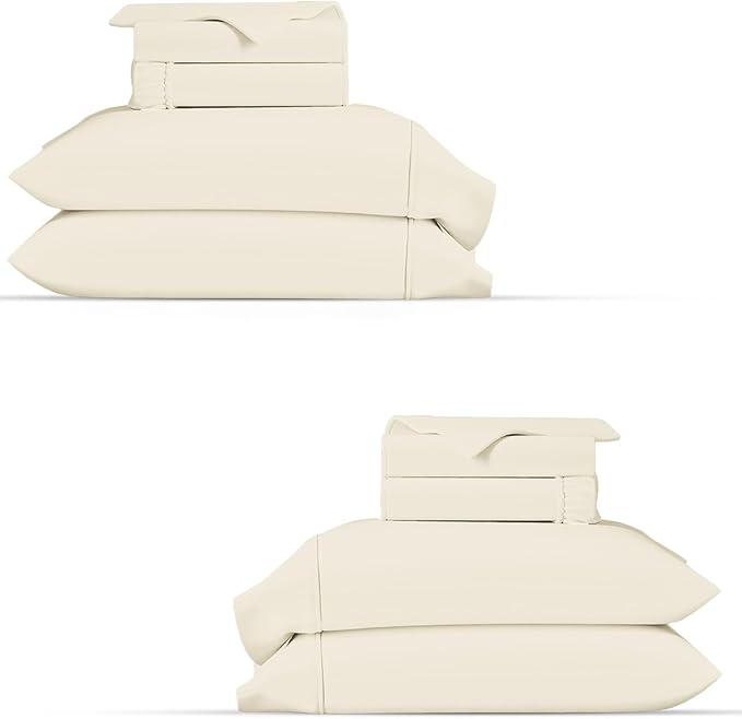 TEXAS LINEN CO. 100% Organic Cotton Percale Sheets Twin XL Size Pack or 2 - Soft & Crisp Organic Cotton Sheets Twin XL Size (6 PC, Ivory), Dorm Room Percale Weave Bed Sheet Set, GOTS Certified