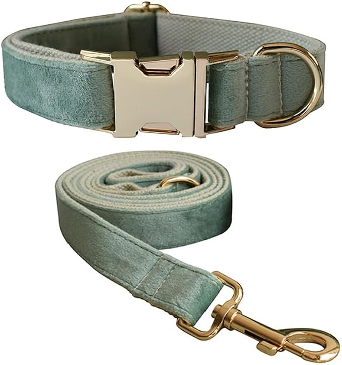 Velvet Dog Collar and Leash Set with Quick Release Metal Buckle | Bright & Stylish Leash and Collar Set, Soft Heavy Duty Pet Collars Adjustable for Samll Medium Large Dogs or Cats