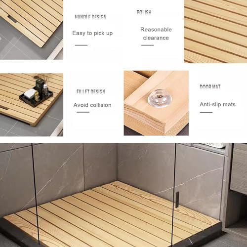 Teak Shower Mat Foldable Luxury Wooden Non-Slip Wood Bath Mat for Bathroom Bathtub Indoor Outdoor,Bamboo Bath Mat with Handle, Non-Slip Shower Caddy, Rectangular Spa Bath Rug, Kitchen Door M