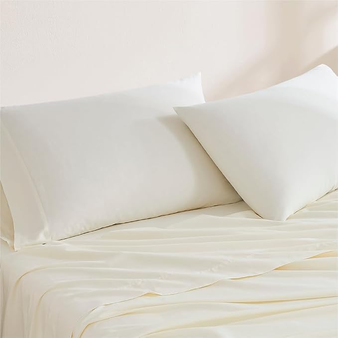 Linen Closet Luxury Cotton 144 Thread Count Organic Cotton King Pillowcases, Set of 2, Fresh Ivory