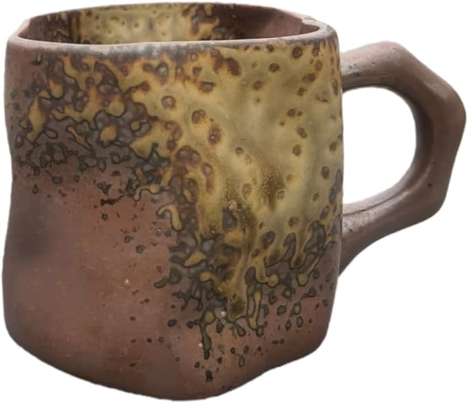 Vintage Ceramic Coffee Mug (with Handle), Handcrafted Lead-Free Ceramic Artistic Latte Cappuccino Espresso Tassee with Coffee Spoon, Coffee Mug, Tea Cup, Milk Tea Cup, 9.5oz