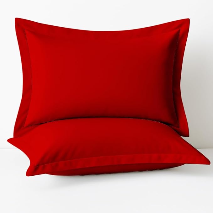 2 Pack Pillow Shams Queen Size 20x30 – 600 Thread Count 100% Organic Cotton Red Pillow Covers with 2 Inch Flange, Soft & Smooth Premium Hotel-Quality Pillowcases Set of 2