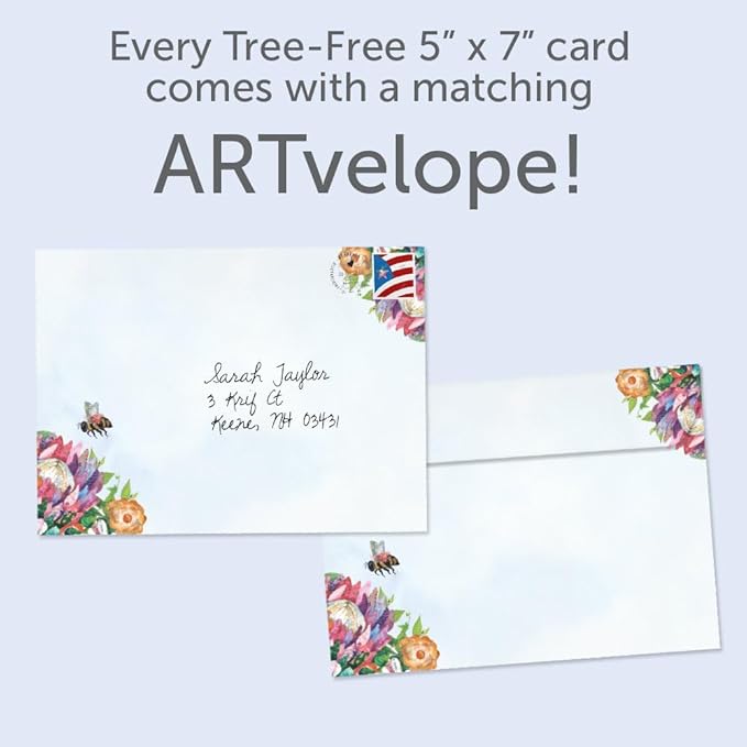 Tree-Free Greetings Sweet Bee Birthday Card - 1 Recycled 5x7 Card & Matching Envelope, Thick Cardstock, Made in USA - Colorful Flowery Pollination