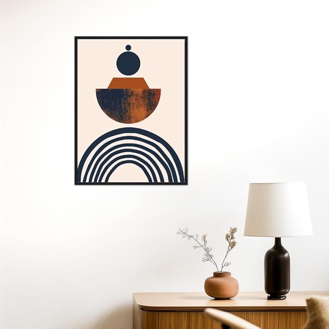Moonow7 Modern Abstract Neutral Boho Geometric Print, Minimalist Aesthetic Wall Art for Living Room, Bedroom, Entryway, Large Poster in Navy and Terracotta, Unframed Size 16x20” / 40x50 cm