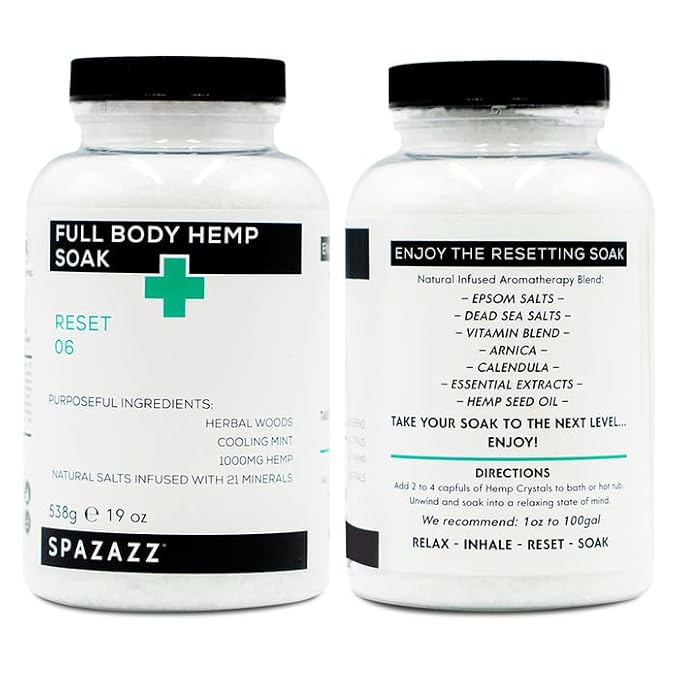 Spazazz Full Body Hemp Soak - 1000mg Hemp - Spa Hot Tub & Bath Aromatherapy Bath Salt Crystals - 538g/19oz (Reset 06)