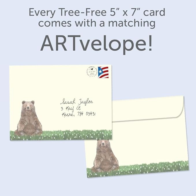 Tree-Free Greetings Just Because Greeting Card with Matching Envelope, Eco Friendly, Made in USA, 100% Recycled Paper, 5 x 7, Peaceful Bear (GO69179)