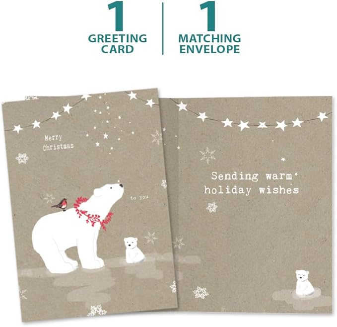 Tree-Free Greetings - Christmas Greeting Cards - Artful Designs - 1 Card + Matching Envelopes - Made in USA - 100% Recycled Paper - 5"x7" - Sweet Polar Christmas (GO64212)