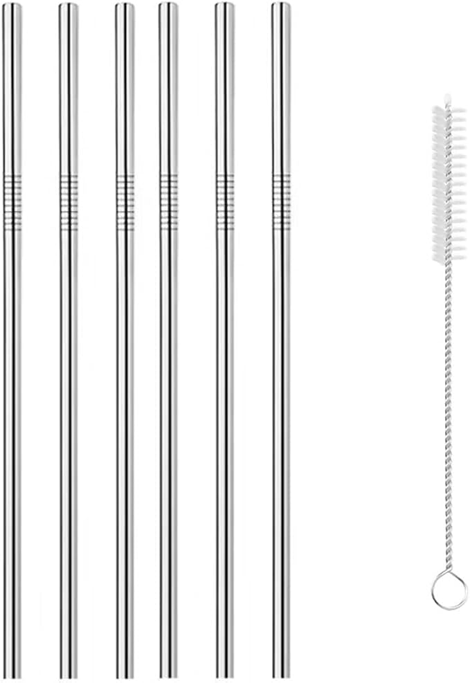 Reusable Metal Straws,10.5" Stainless Steel Straws,Easy to Use(6 PCS,Silver)