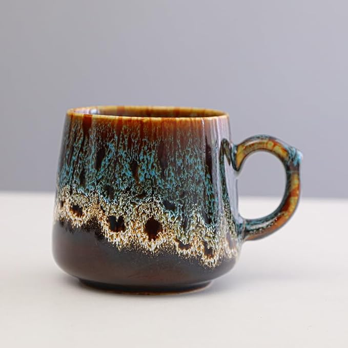 12oz Cool Unique Mugs, Handmade Ceramic Coffee Mug, Great Gift for Men Women, Microwave & Dishwasher Safe Stoneware Pottery Tea Mug for Home Office(Blue)