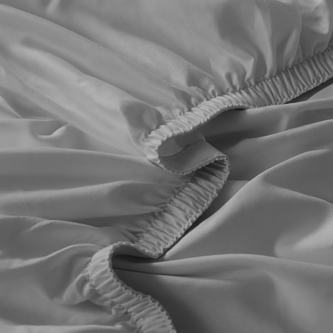 Linen Closet 4Pc 100% Organic Cotton Queen Sheet Set, Grey, 300 Thread Count, Naturally Derived EarthColors, Deep Pocket Fitted Sheet (Up to 18"), Smooth & Soft Bed Sheets Set, Juego De Sábanas Queen