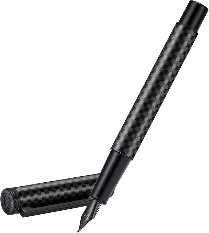 HONG DIAN Black Forest Pro Carbon Fiber Fountain Pen, Bent Nib for Fude Calligraphy Writing (Fine to Broad) with Converter and Metal Pen Box Set