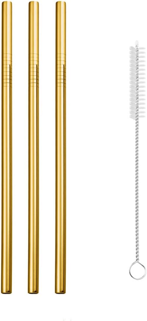 Reusable Metal Straws,10.5" Stainless Steel Straws,Easy to Use(3 PCS,Golden)