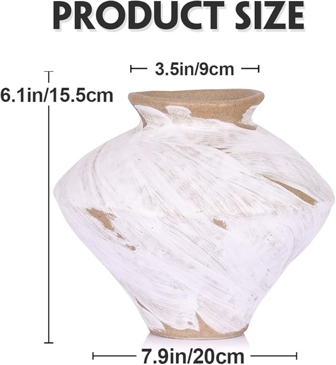 Wabi Sabi Vintage Vase, 6.3" Tall Wabi Sabi Decor Rustic Farmhouse Pottery Vase for Centerpiece, White Textured Pottery Flower Vase for Home Decorative, Table, Living Room, Bedroom, Bathroom, Kitchen