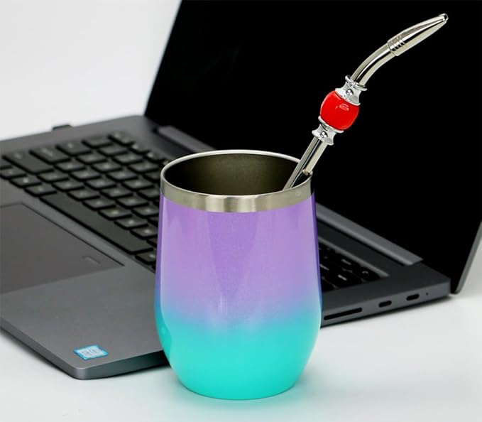 Premium Yerba Mate Straws - Reusable Stainless Steel Bombilla Straw with Colorful Beads - Set with Removable Head Filter (Red)