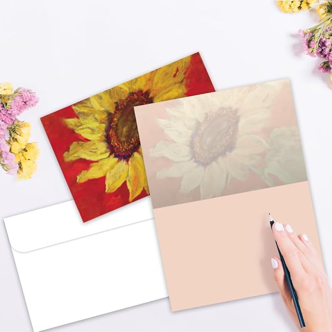 Tree-Free Greetings - All Occasion Cards - Artful Designs - 16 Assorted Cards + White Envelopes - Made in USA - 100% Recycled Paper - 4 x 6 - Sunflowers (FP54173)