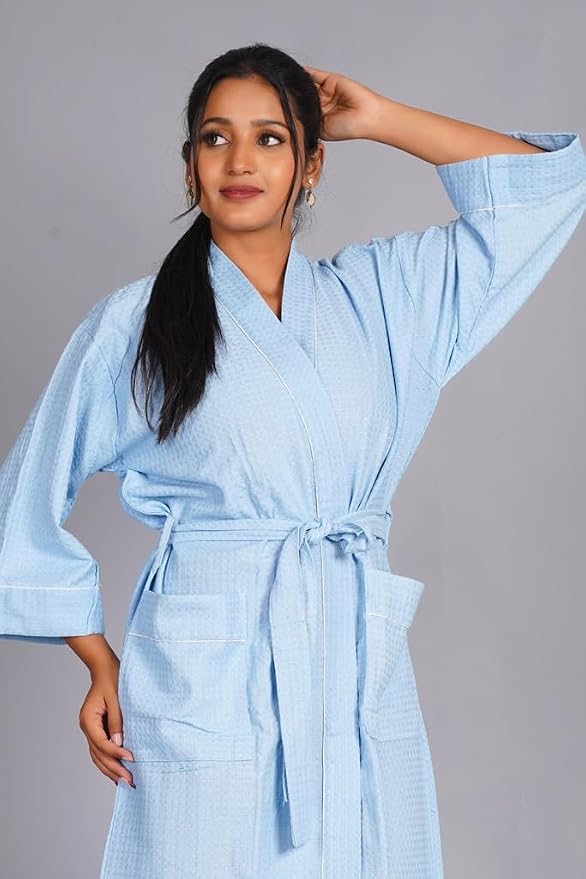 COTSILER Cotton Waffle Bathrobe for Women – Lightweight Spa Robe with Belt & Front Pockets