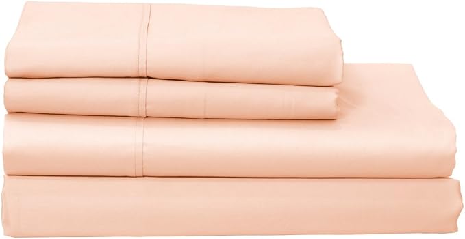 Organic Cotton Long Staple Silky Soft Single Pick Sateen Bed Sheet Set - Luxurious & Premium Hotel Quality - GOTS Certified - Solid Dyed (Pearl Blush, King (U.S. Standard))