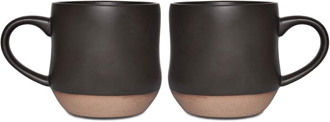 Bosmarlin Large Stoneware Speckled Coffee Mugs Set of 2, Big Tea Cup, 17 Oz, Dishwasher and Microwave Safe (Black, 2)