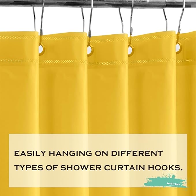 Yellow Cream Plastic Shower Curtain Or Liner, 72x72 Inch Lightweight Yellow Plastic Bathroom Shower Showroom Inner Curtain with Rustproof Metal Grommet Holes and Weighted Magnets