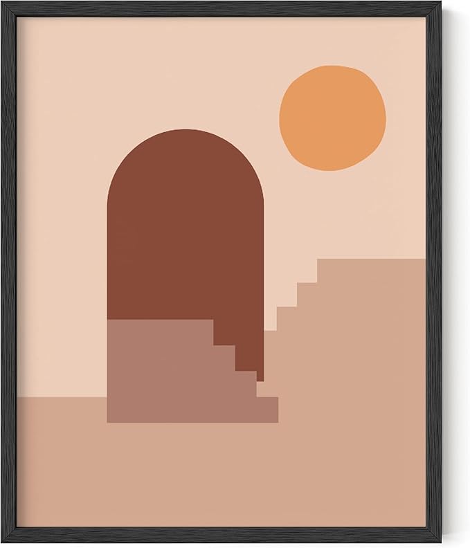 Y2K BOO Abstract Architecture UNFRAMED Wall Art Archway Stairs Sun Geometric Shapes Earth Tones Terracotta Mid Century Modern 8x10 Inch Heavyweight Paper Studio Decor
