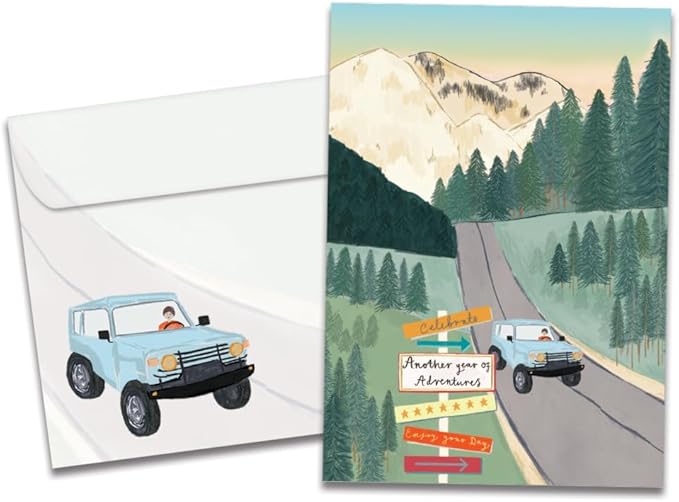 Tree-Free Greetings - Birthday Card - Artful Designs - 1 Card + Matching Envelope - Made in USA - 100% Recycled Paper - 5 x 7 - Year of Adventures (GO65219)