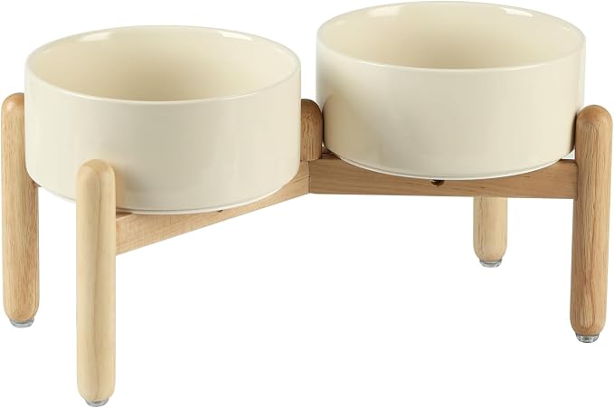 Havniva 7.3inch Ceramic Raised Dog Bowl with Stand, Double Dog Bowls Elevated for Medium Breed Dog Food and Water Bowl Set Non-Slip Dog Dish Large Capacity Feeding Pet Water Bowl