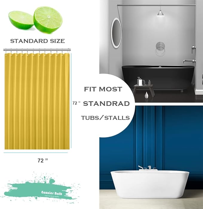 Yellow Cream Plastic Shower Curtain Or Liner, 72x72 Inch Lightweight Yellow Plastic Bathroom Shower Showroom Inner Curtain with Rustproof Metal Grommet Holes and Weighted Magnets