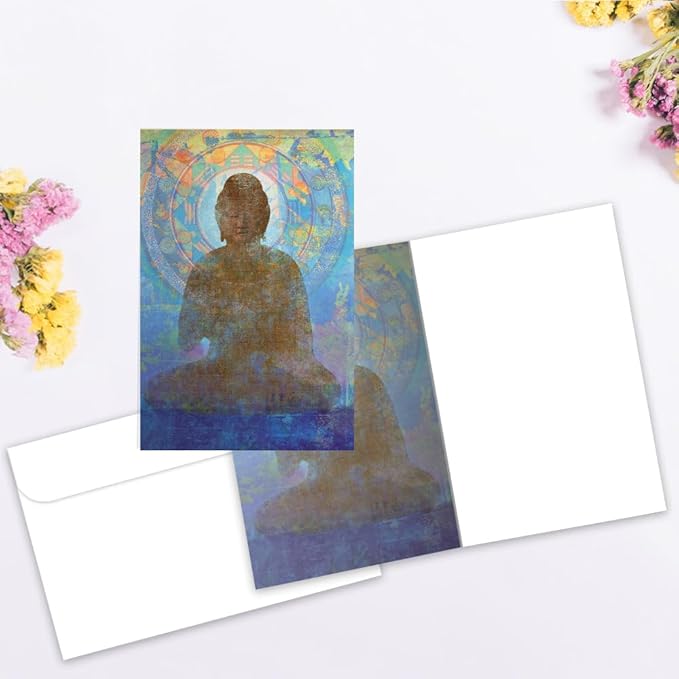 Tree-Free Greetings - All Occasion Cards - Artful Designs - 12 Greeting Cards + White Envelopes - Made in USA - 100% Recycled Paper - 4 x 6 - Blue Buddha (FS56949)