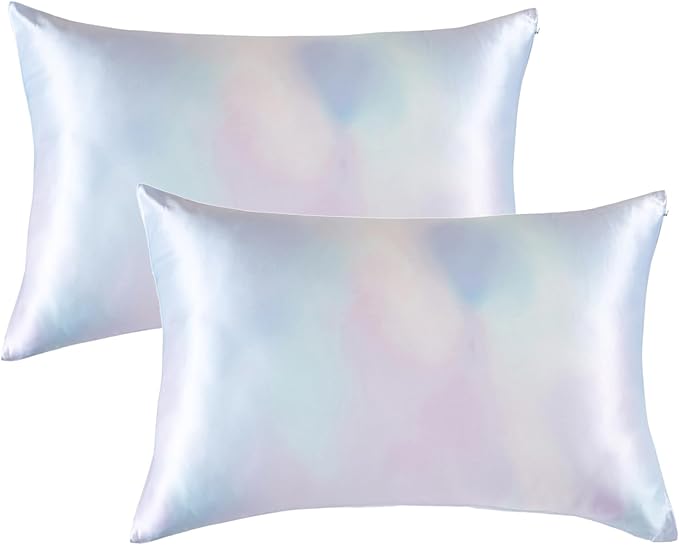 THXSILK Set of 2 Natural Mulberry Silk Pillowcase for Hair & Skin with Zipper Closure, Cooling, Natural, Organic, Double Sided Silk Pillow Case (Gradient Light Blue, Queen 20"x30")