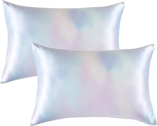 THXSILK Set of 2 Mulberry Silk Pillowcase for Hair and Skin, Standard 20"x26" Silk Pillow Case, Soft Smooth Cooling Premium Mulberry Silk Pillow Cover with Zipper(Gradient Light Blue)